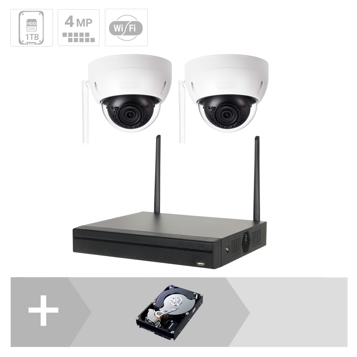 GOLIATH IP WLAN Dome Kamera Set | 2x4 MP | 2.8 mm | 30m IR | App | Metall | IP67 | IK10 | WiFi Set